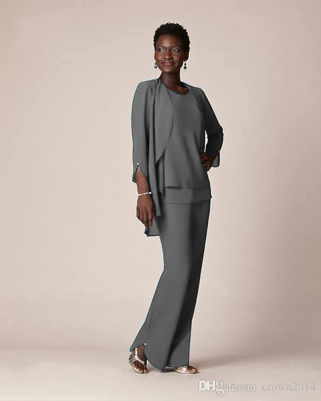 Grey Chiffon Formal Pant Suits For Mother Groom Dresses Evening Wear Long  Mother Of The Bride Dresses With Jackets Plus Size Custom Made From  Crown2014, $85.75 | DHgate.Com