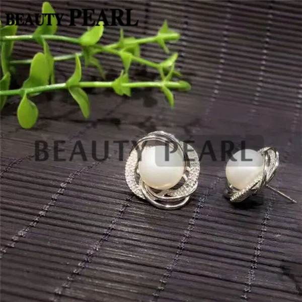 Pearl Earring Inställningar Gorgeous Design 925 Sterling Silver Cubic Zirconia Floral Stud Earring Montering 5 par282s