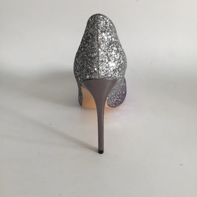 Scarpe Da Sposa Glitter Viola Argento Scarpe A Punta Tacchi A