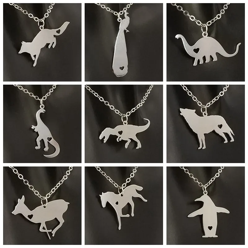 Wolf кулон ожерелье из нержавеющей стали животных очарование звена цепочка украшения для женщин и мужчин детские подарки оптом