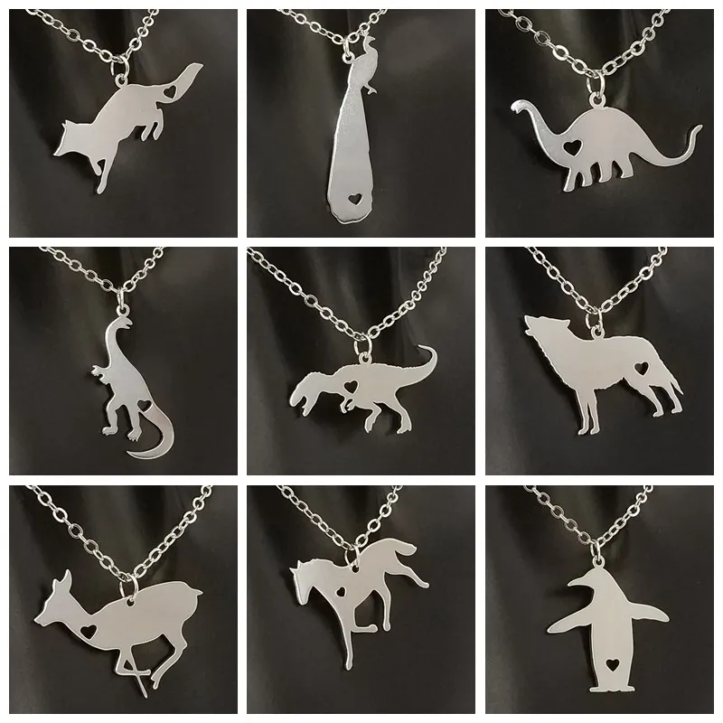 Renard Pendentif Collier En Acier Inoxydable Animaux Charme Lien Chaîne Bijoux pour Femmes et Hommes Enfants Cadeaux En Gros