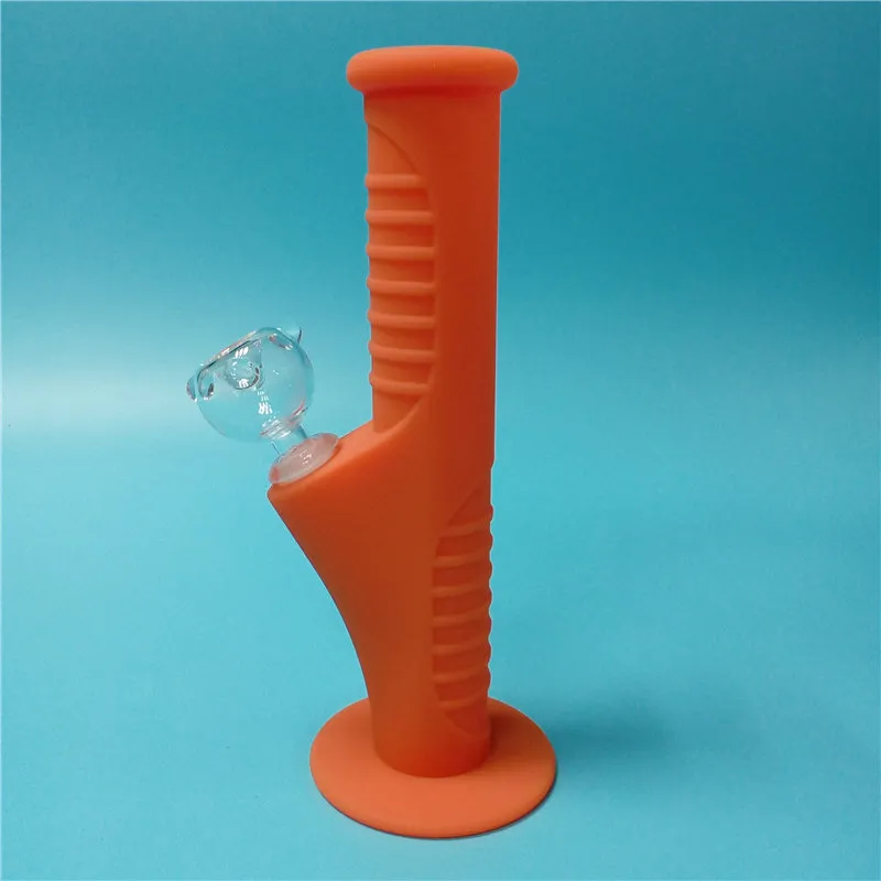 Orange Mini Silikonvatten Bongs Tio färger med 14mm glasuppsättning Vattenrör Unbreakable Bongs Bubbler Pipes