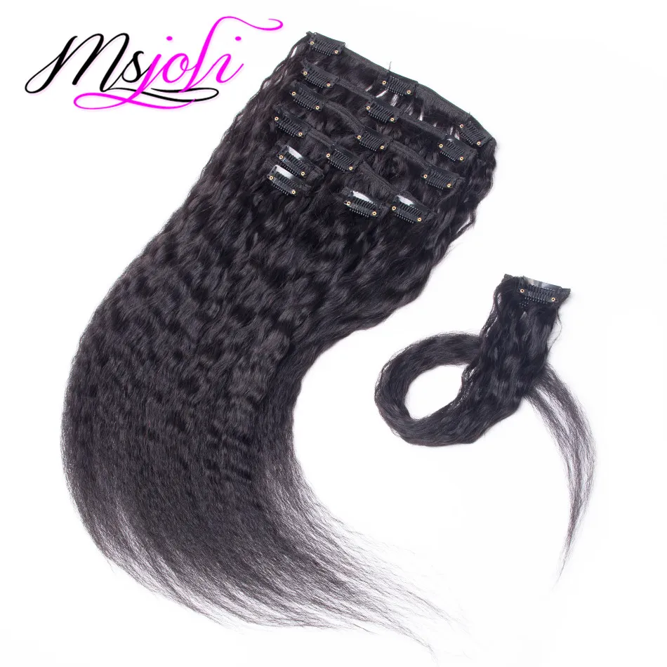 9a Malaysisk Virgin Human Hair Clip i Extension Full Head Natural Color Kinky Straight / Set 12-28 inches från MS Joli