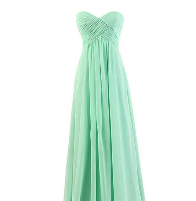 Fall Country Style Mint Bruidsmeisjes Jurken Sweetheart Een lijn Lange Chiffon Wedding Gast-jurk