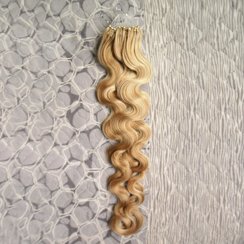 Blond Human Hair Piano Färg 27/613 1g 100g 7A Micro Loop Brasilianska Extensions Body Wave Micro Loop Human Hair Extensions