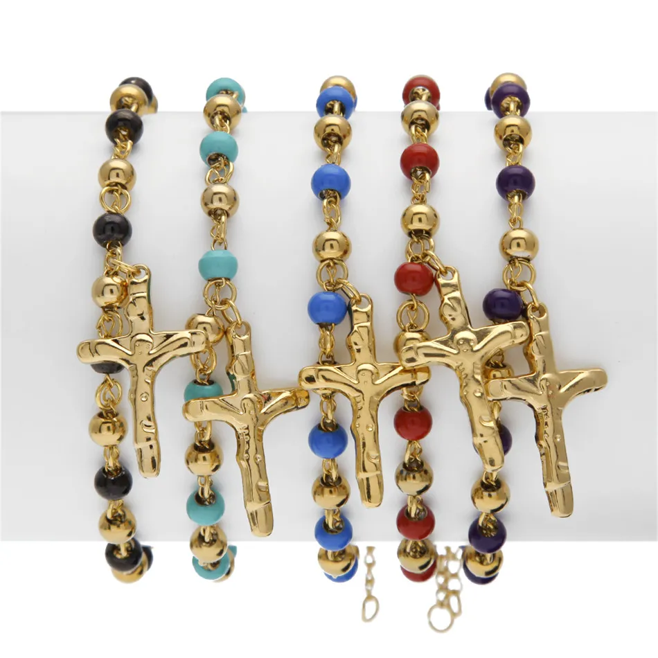 Bracciale Con Croce E Vergine Maria Per Battesimo E Cresima - Perline In Acciaio Inox - Regalo Religioso Per Ragazze - 4