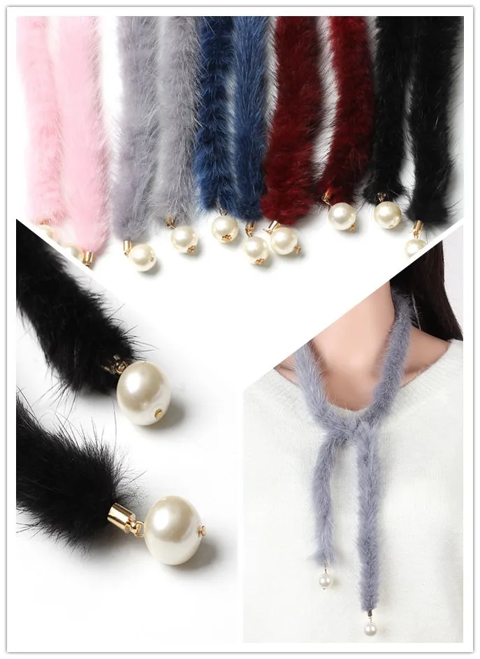 2017 Hot Choker Korean Mink Wool Sweater Chain Lång halsband Chokers Pearl Plush Scarf Halsband 5 färger