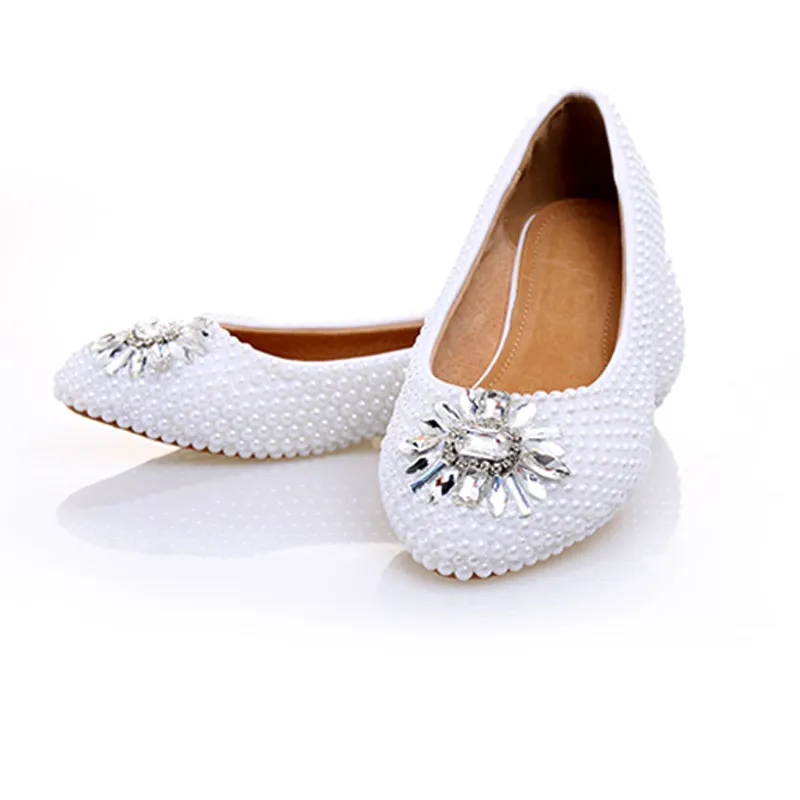 Scarpe da sposa con tacco piatto perle bianche Scarpe comode da damigella d'onore Scarpe da sposa formali abiti da ballo feste