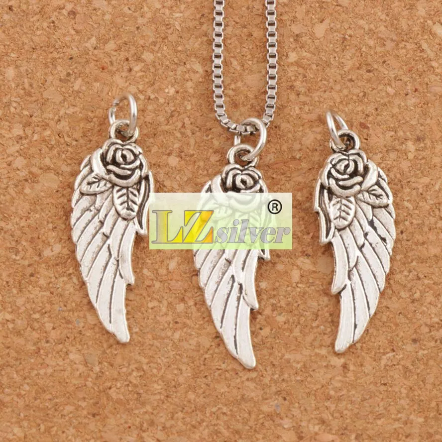 Angel Wing w Rose Spacer Charm Beads lot 303x107mm Antique Silver Pendants Handmade Jewelry DIY T16257555682