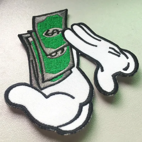 Rolig Money In Hands Broderi Patch Stryk på kläder DIY Applikation Broderi Tillbehör Patch Badge Hel 241y