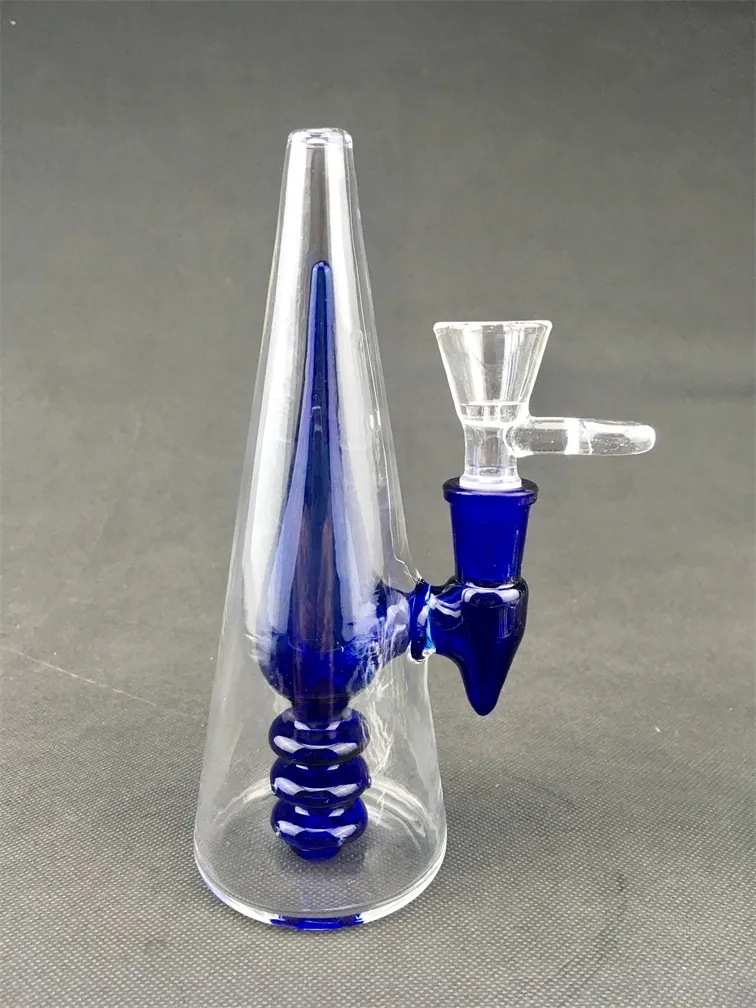 MjbNew blue glass hookah, oil rig smoking set pipe bong 14 mm joint price concessions