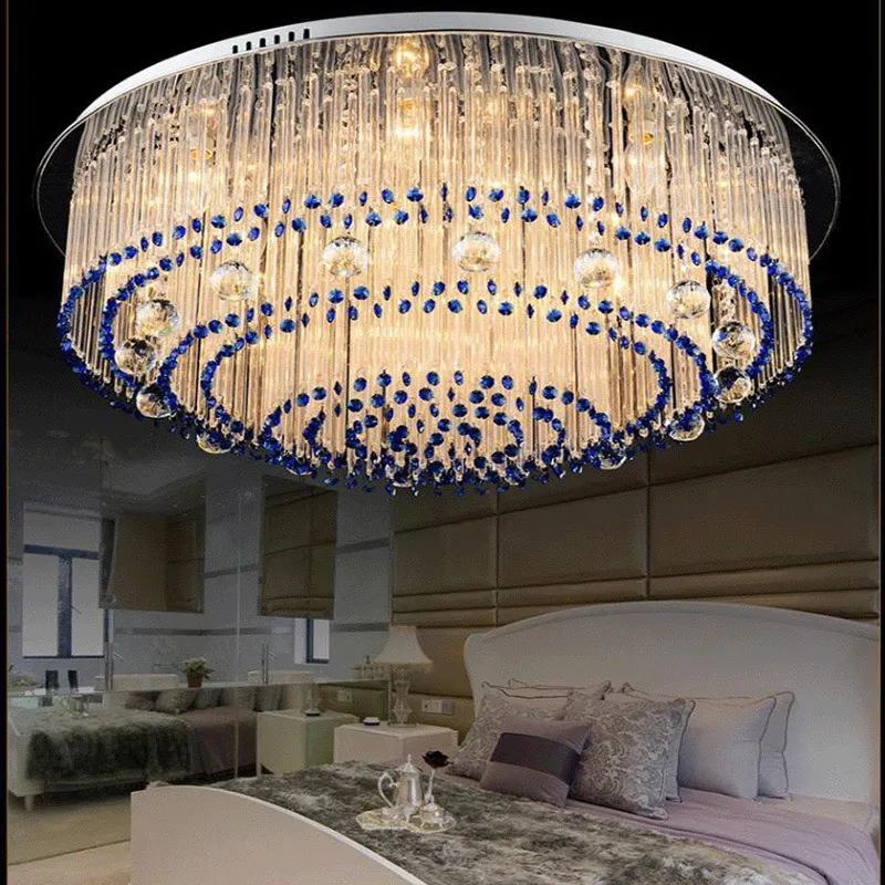 Sapphire LED Crystal Lamp Round Glass BarsWarovski Kristaller Takbelysning E14 110V 220V Vardagsrum Sovrum Studera rumslampa