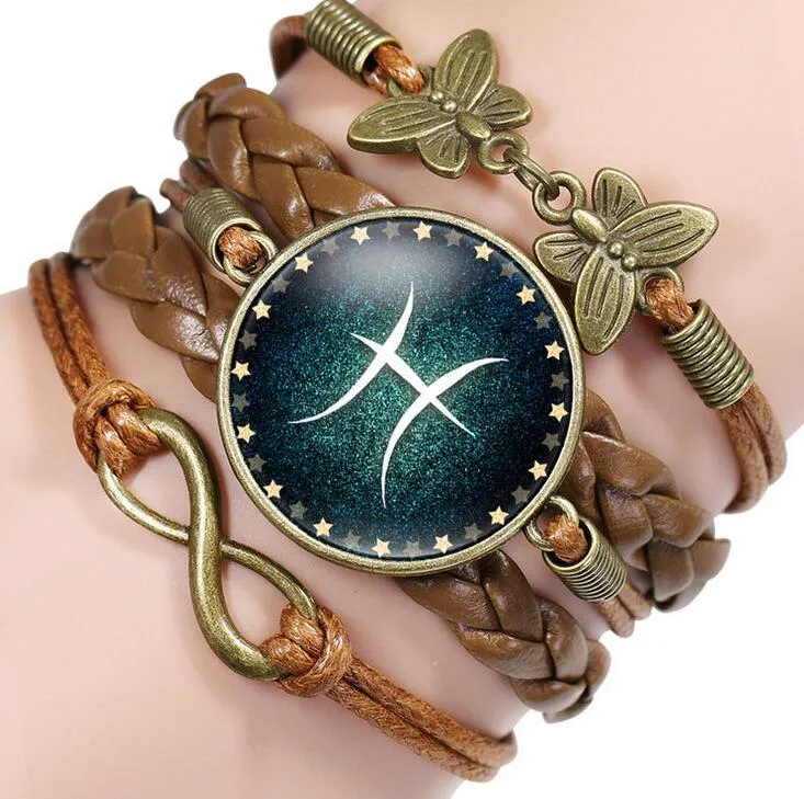 Livraison gratuite Douze constellations de bijoux de temps tissés à la main bracelet rétro à plusieurs étages FB145 ordre de mélange 20 pièces par Charm Bracelets