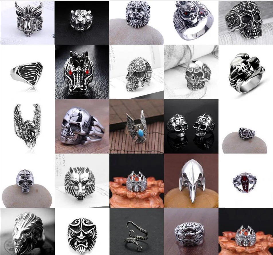 Men Women Stainless Steel Skull Head Animal rings Fashion Cool Gothic Punk Biker Finger Rings Jewelry + Free Gift