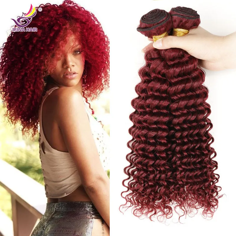 100% Extensões de cabelo Remy Indiano Virgem 3 pacotes 99j Indiano Encaracolado Cabelo Cor Borgonha Tece Indiano Onda Profunda Curly Barato cabelo Humano