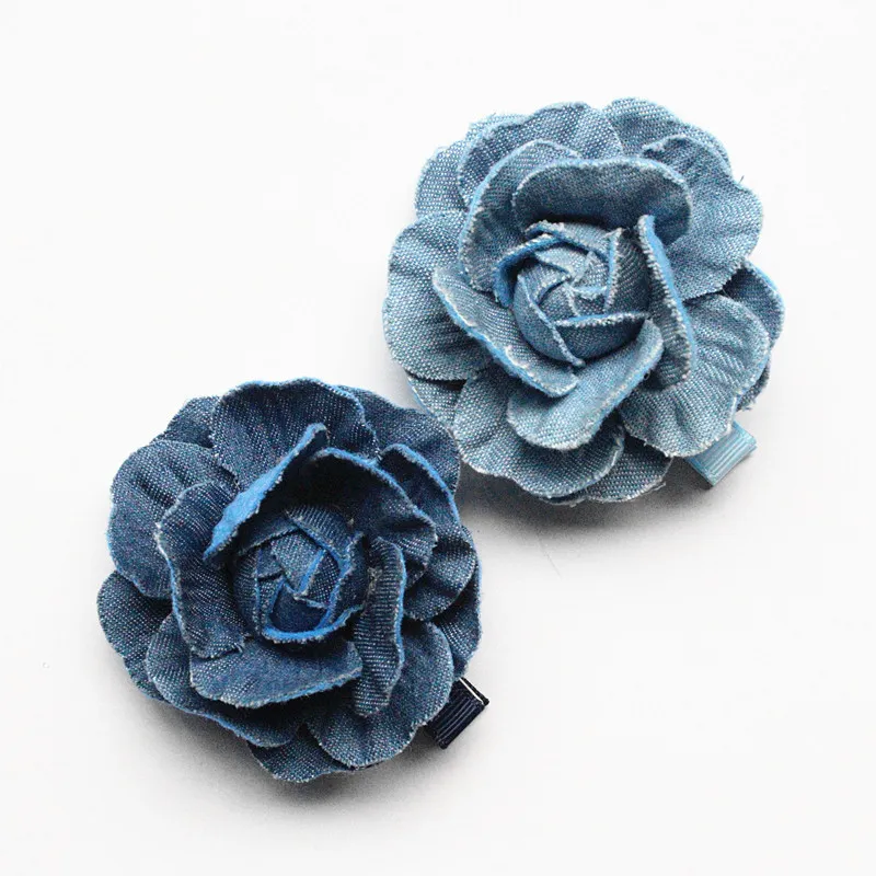 Top Qualität 16 teile/los Floral Haarschmuck Marineblau Kamelie Blume Baby Mädchen Haarnadeln Cowboy Material 5 CM Durchmesser Haarspangen