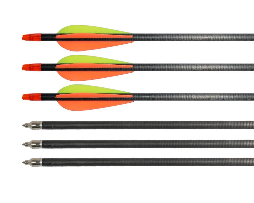 Archery 31'' Carbon Fiber Shaft Arrows Spine 400 for Compound Recurve Bow with Field Points Hunting Shooting Outdoor