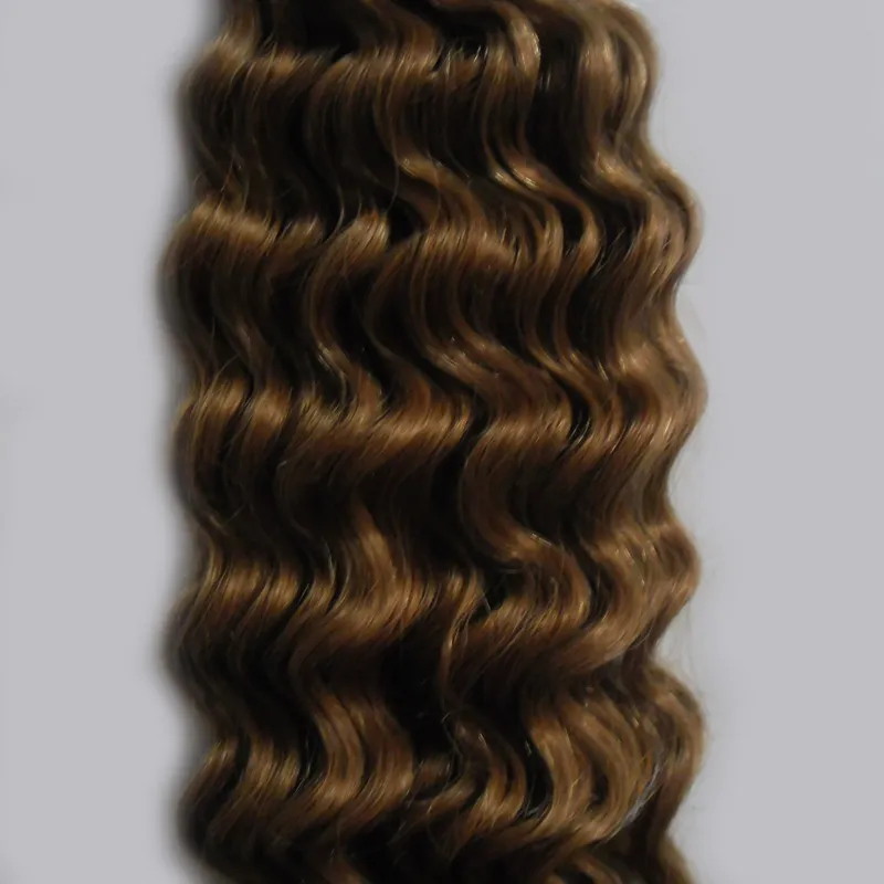 인간의 머리카락에서 밝은 갈색 테이프 100g 100 % 버진 레미 천연 인간의 머리카락 깊은 파도 접착 테이프 인간의 머리카락