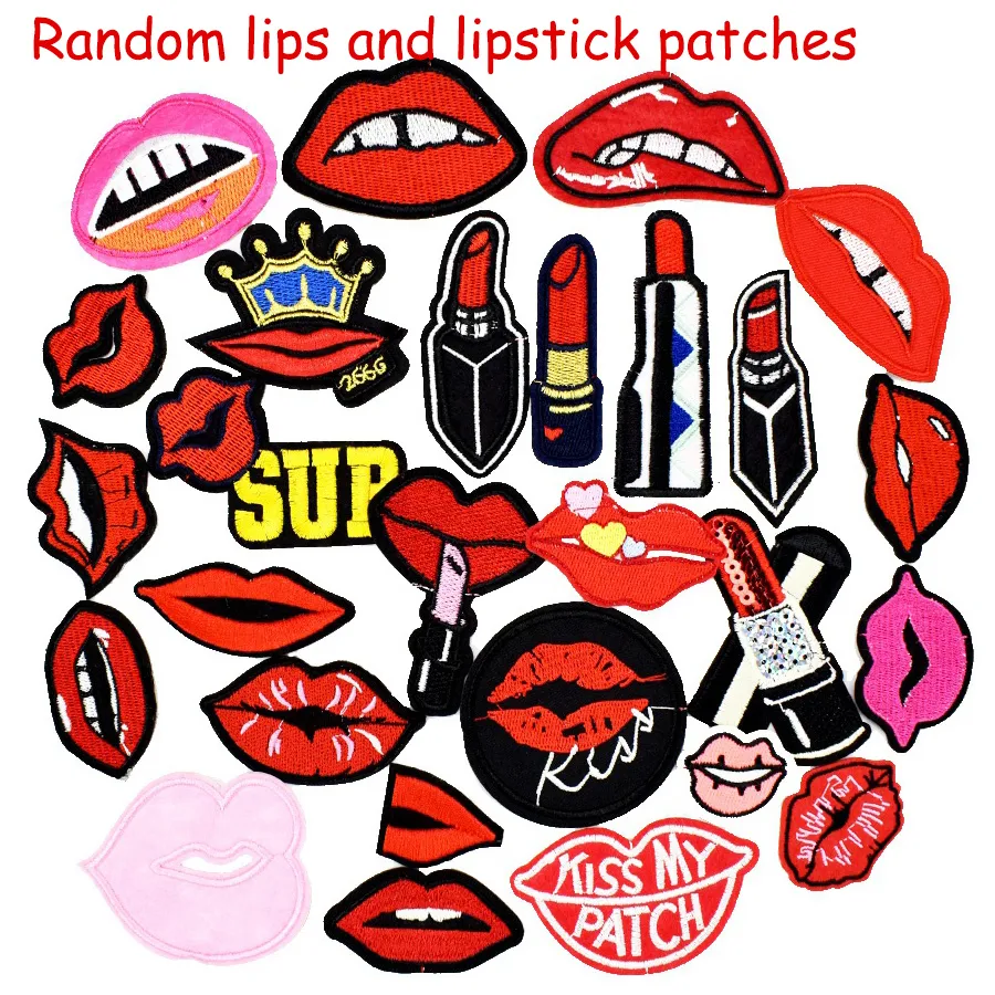 10 pcs Random Diy Lips kiss teeth patches for clothing iron embroidered kiss patch applique iron on patches sewing accessories badge