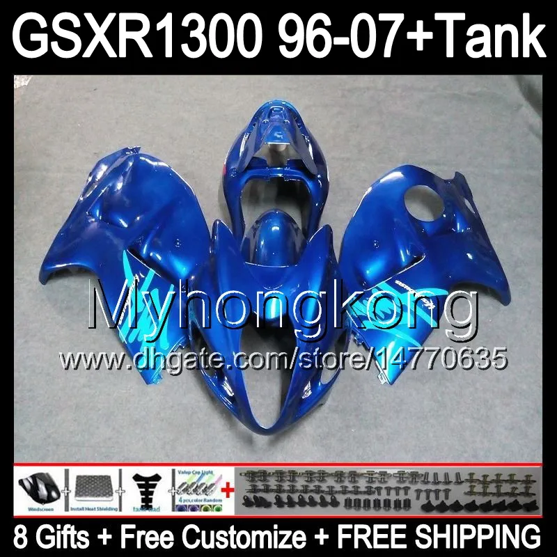 Glanz blau 8Gift Für SUZUKI Hayabusa GSXR1300 96 97 98 99 00 01 13MY165 GSXR 1300 GSX-R1300 GSX R1300 02 03 04 05 06 07 glänzend blau Verkleidung