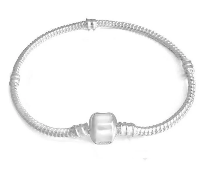 16 cm ~ 22 cm 3mm Cadeia Cobra Fit Pandora Charme Bead Bangle Pulseira de prata 925 pulseiras cadeias DIY Jóias Homens mulheres