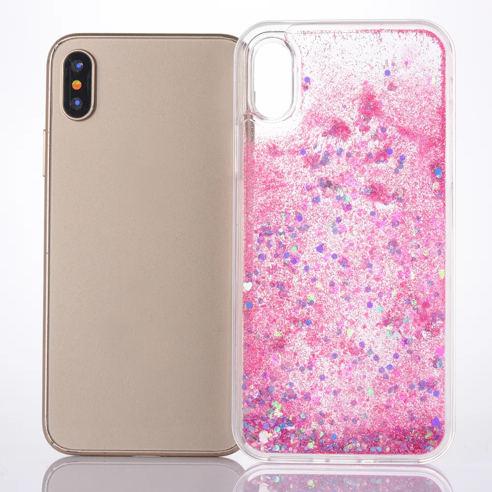 Custodie liquide Fashion Heart Love Iphone 15 14 13 Pro 12 11 XS MAX XR X 8 Plus 7 6 5 Custodia rigida in plastica rigida TPU Quicksand galleggiante Glitter Sparkle Magica polvere dinamica