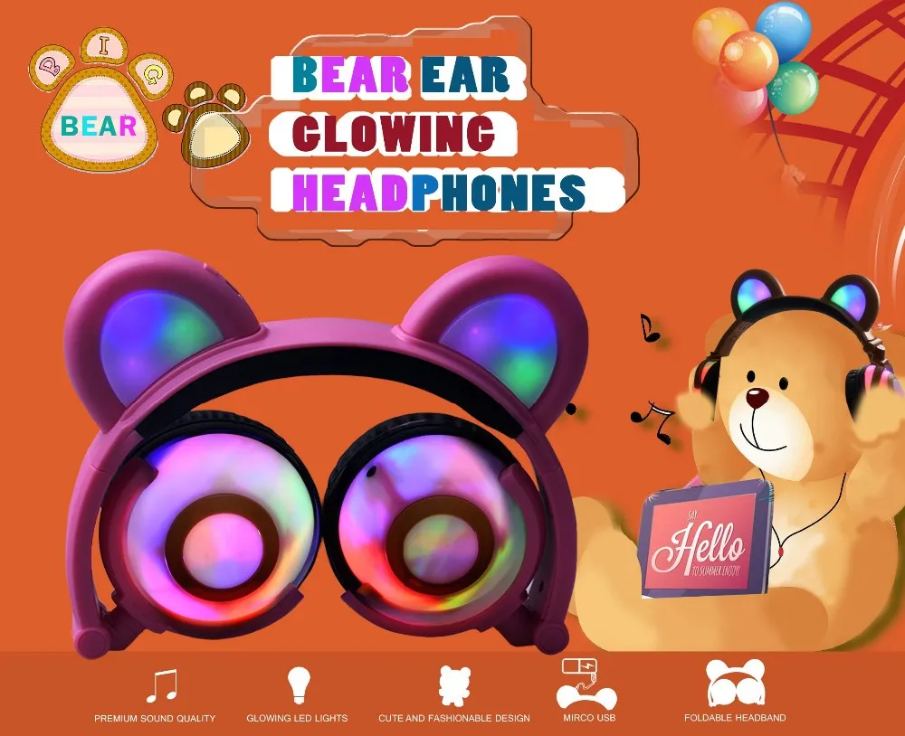 Foldable Bear Ear Recharging Headphones Panda Ear Games Headset With