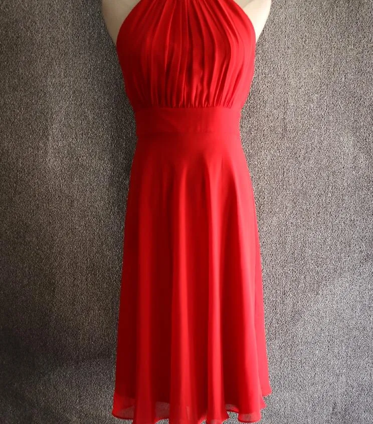 Custom Made New Wysokiej Jakości Proste Red Cocktail Suknie Zipper Back Halter Długość Kolana Formalne Dresses Plus Size Party Suknie wieczorowe