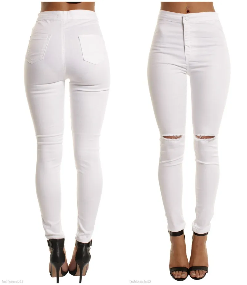 Zomer stijl zak en gat gescheurd jeans vrouwen jeggings cool denim hoge taille broek Caprip vrouwelijke magere zwarte casual met 3 kleuren