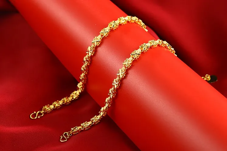 234b 215x6mm 24k Pure Borded Bordedery Flower Chain Bracelets Jóias de casamento para mulheres de alta qualidade níquel sem chumbo grátis