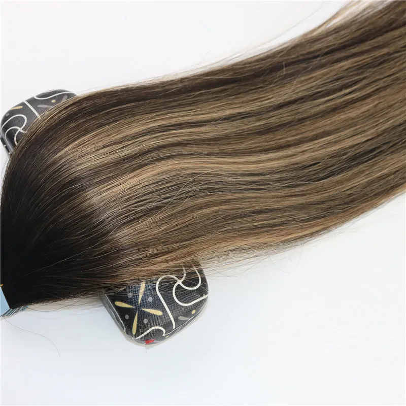 250 Gramm farbiges #2#3#27 Blondes Highlight Ombre Haar Balayage Hauteinschlag Nahtlose brasilianische Jungfrau-Haarverlängerungen Tape-in-Haarverlängerungen