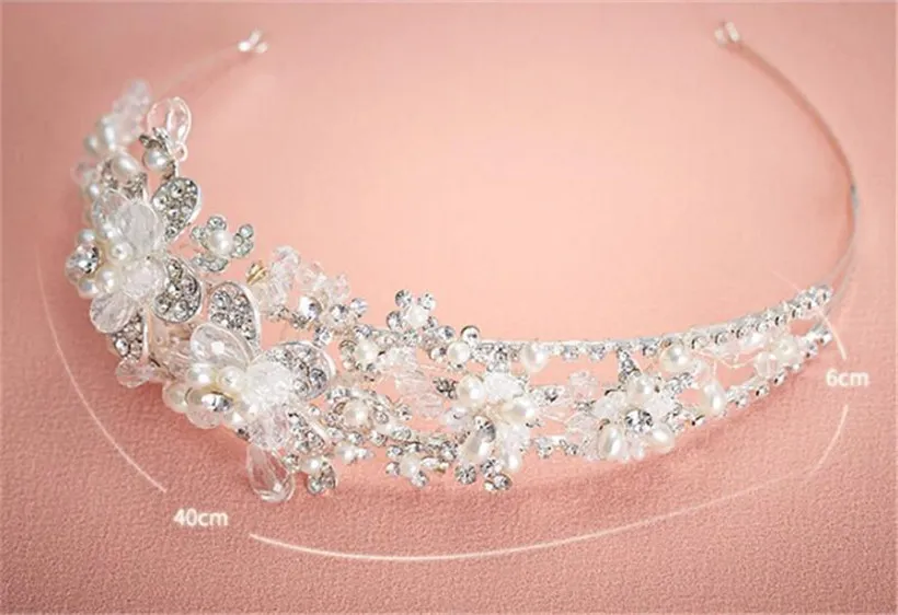 Vintage Wedding Bridal Rhinestone Crown Tiara Pearls Opaska Gold Srebrny Kwiat Kwiatatak Fryzjer Mash