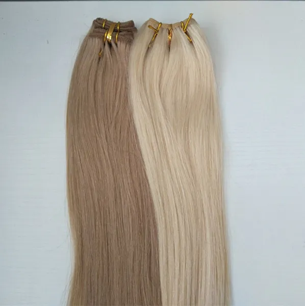 Elibess Blond Human Hair 20inch 50g / st / pack rak silkeslen mjuk 100% Human Hair Indian Remy Haft Weft / Weaving # 60 Platinum Blondin