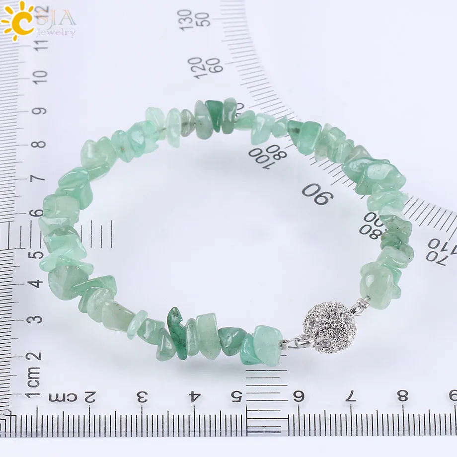 CSJA Marca de moda Meditación Curación Cristal Piedras preciosas Chips Pulseras con cuentas Mujeres Piedra natural Joyería de playa Amatista Pulsera a presión E591