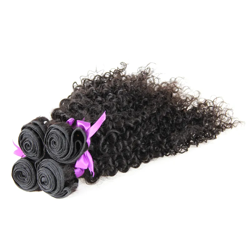 Brasilianska hårvävning 4st Cinky Curly Virgin Hair Natural Svart Brasiliansk Virgin Hair 4 Bundlar, Ingen Shedding, Tangle Gratis