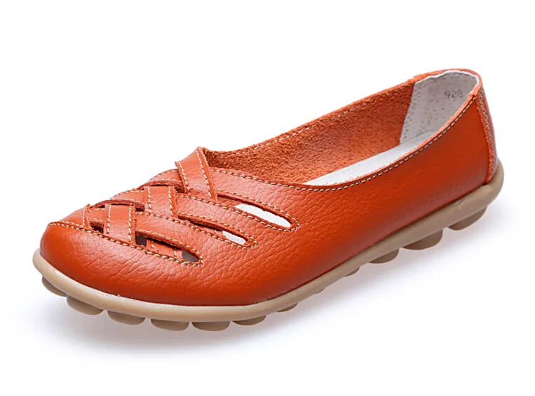 7 cores tamanho 35-42 mulheres primavera sandálias de verão casuais sapatos de lona moda de couro genuíno oco out tomar trabalho vaca músculo flats sapatos