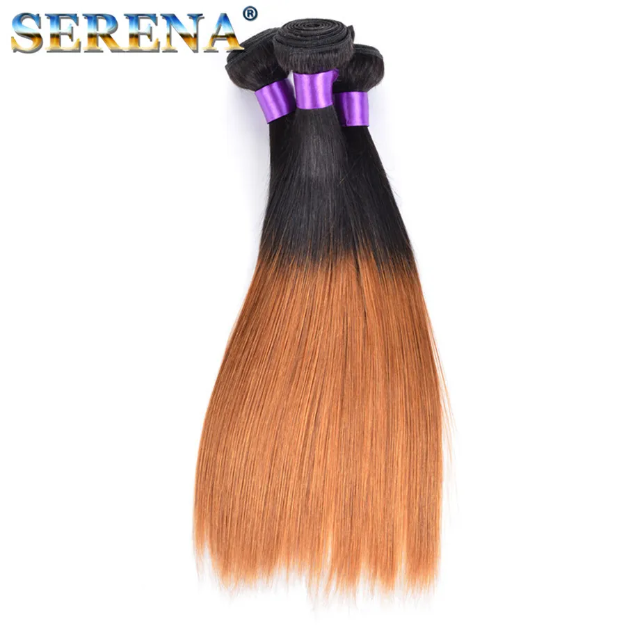 Grado 7A paquetes rectos brasileños Ombre extensiones de cabello humano # 1B 30 Honey Blonde Dark Roots Ombre paquetes de armadura brasileña del cabello humano