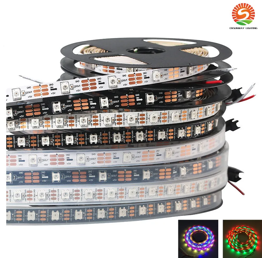 Strip LED WS2813 60LED M Inteligentna wstążka Światła SMD 5050 RGB LED Strip Dream Color Masage Efekty Wodoodporna IP65 IP67 Black PCB DC5V