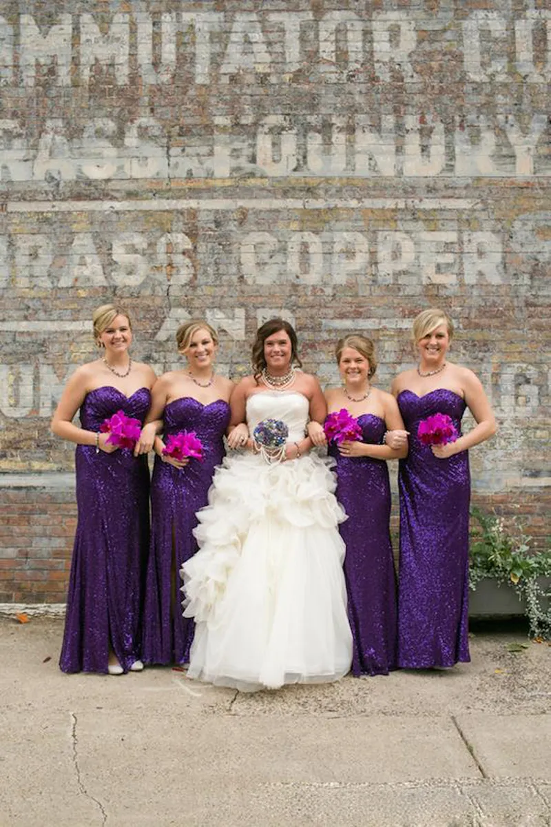 Purple sequin bridesmaid dress on sale