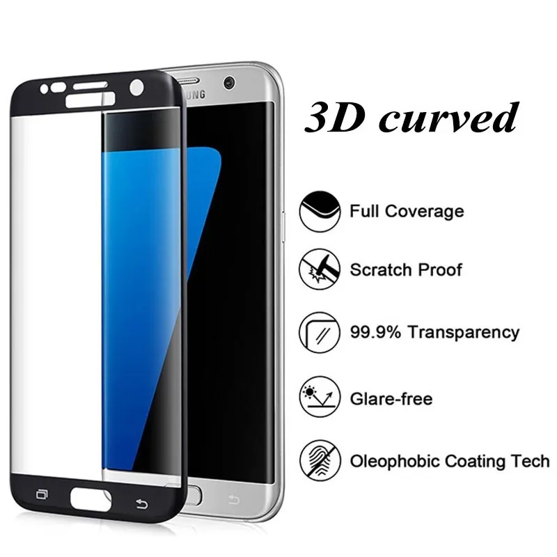 Pour Samsung S7 Edge S7 Protection d'écran en verre trempé à couverture totale 3D courbe 9H 0.26mm pour Galaxy S6 Edge S6 Edge Plus avec le paquet