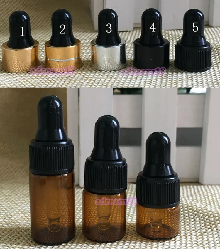 Toptan 1ml 2ml 3ml Cam Damlalı Şişeler Mini Amber E Sıvı Konteyner