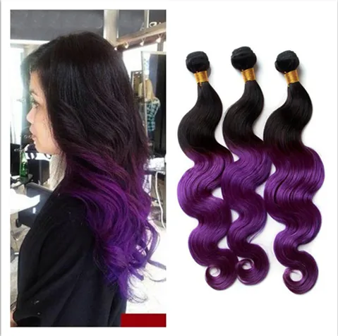 1B / Purple 2Tone Ombre Virgin Малайзийские человеческие волосы 3 Связки Объемная волна Волнистые темные корни