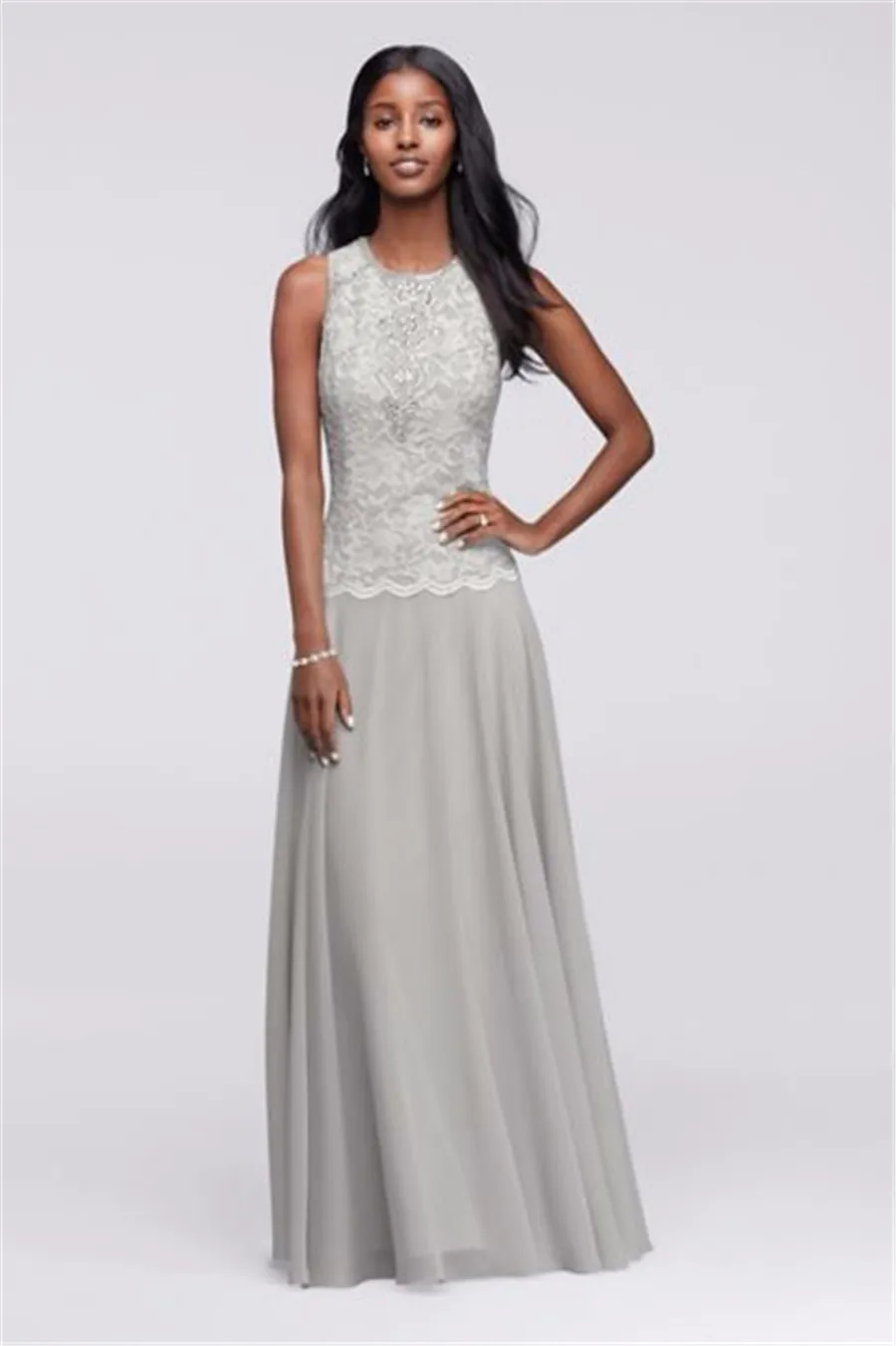Silver Sleeveless Mother Dress For Wedding With Coordinating Shawl