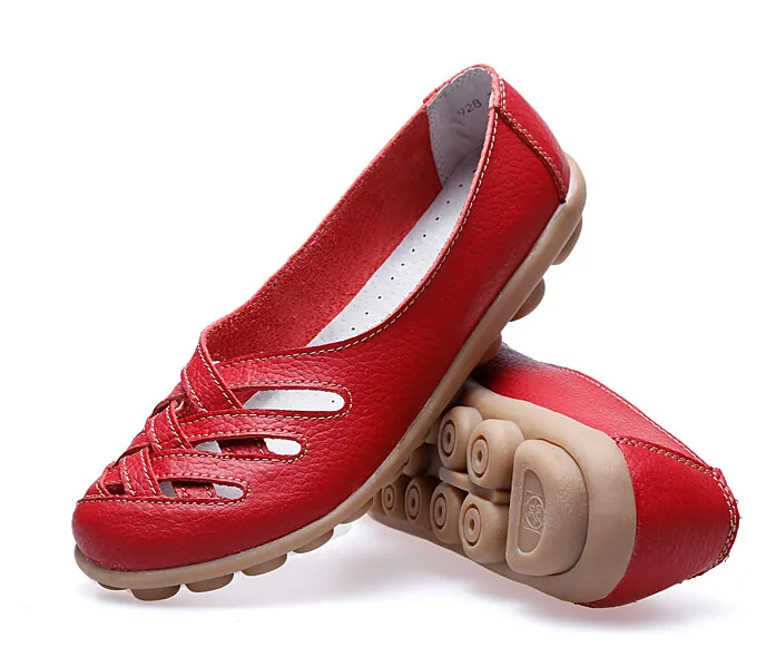 7 cores tamanho 35-42 mulheres primavera sandálias de verão casuais sapatos de lona moda de couro genuíno oco out tomar trabalho vaca músculo flats sapatos