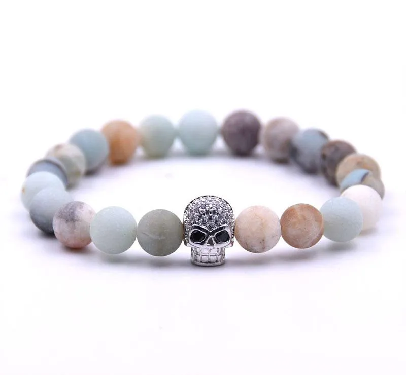 Nouveaux Bracelets de crâne en pierre naturelle, perles d'équilibre de guérison, Bracelet de Sport pour hommes et femmes, bijoux de Yoga extensibles, vente en gros, nouvelle collection