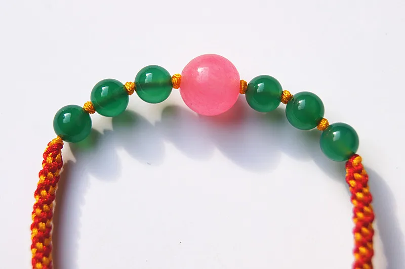 Puro tejido manual transformadores coloridos Ágata verde La pulsera de cuentas redondas de jade rosa. -