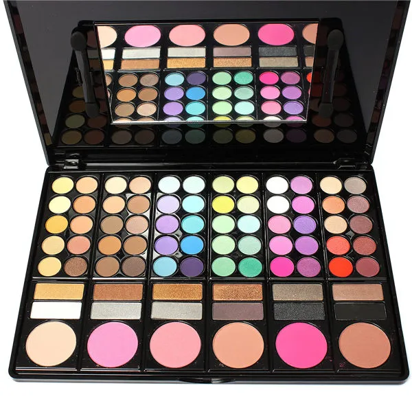 Mode 78 kleuren pro oogschaduw palet make-up cosmetische borstel kit box met spiegel vrouwen make-up tools