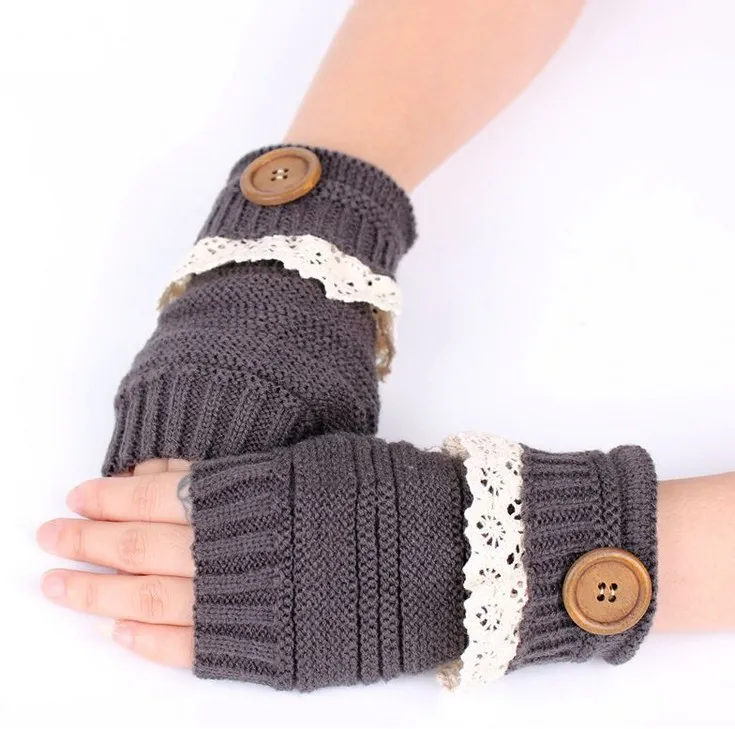 2016 Autumn Winter Lady Knitted Fingerless Gloves Adult Weave Wrist Glooves Hand Gloves With Buttons Lace Warmer Knitted GlovesQ0457