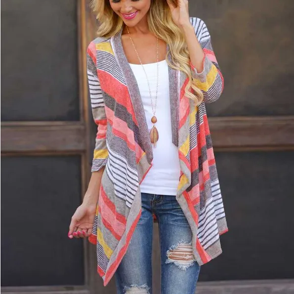 Women Spring New Cardigan Boho Outwear Knitted Jacket Coat Tops Loose Sweater Casual Striped Tops Clothes for Female