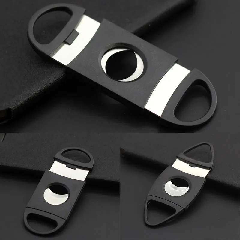 Pocket Plastic Stainless Steel Double Blades Cigar Cutter Knife Scissors Tobacco Black Free DHL In Stock WX-C22